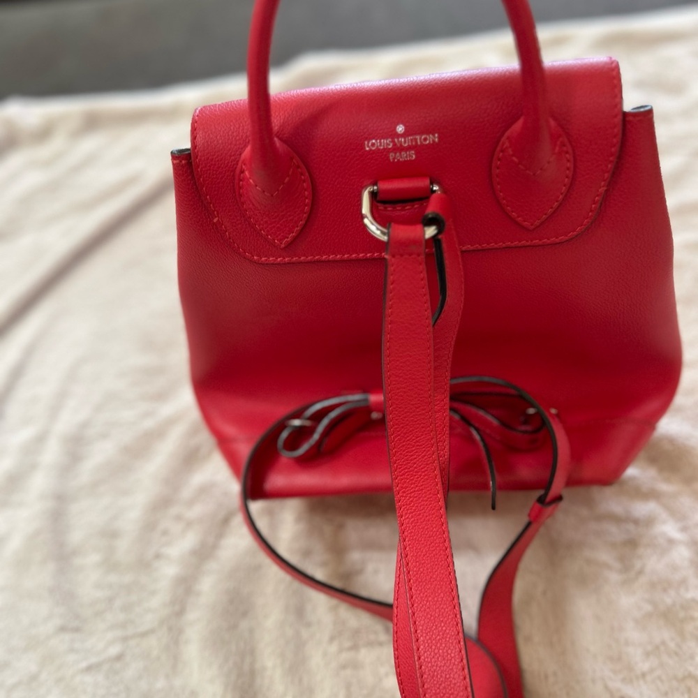 Louis Vuitton Red Pebbled Leather Backpack with Silver LV Lock - Picture 3 of 5
